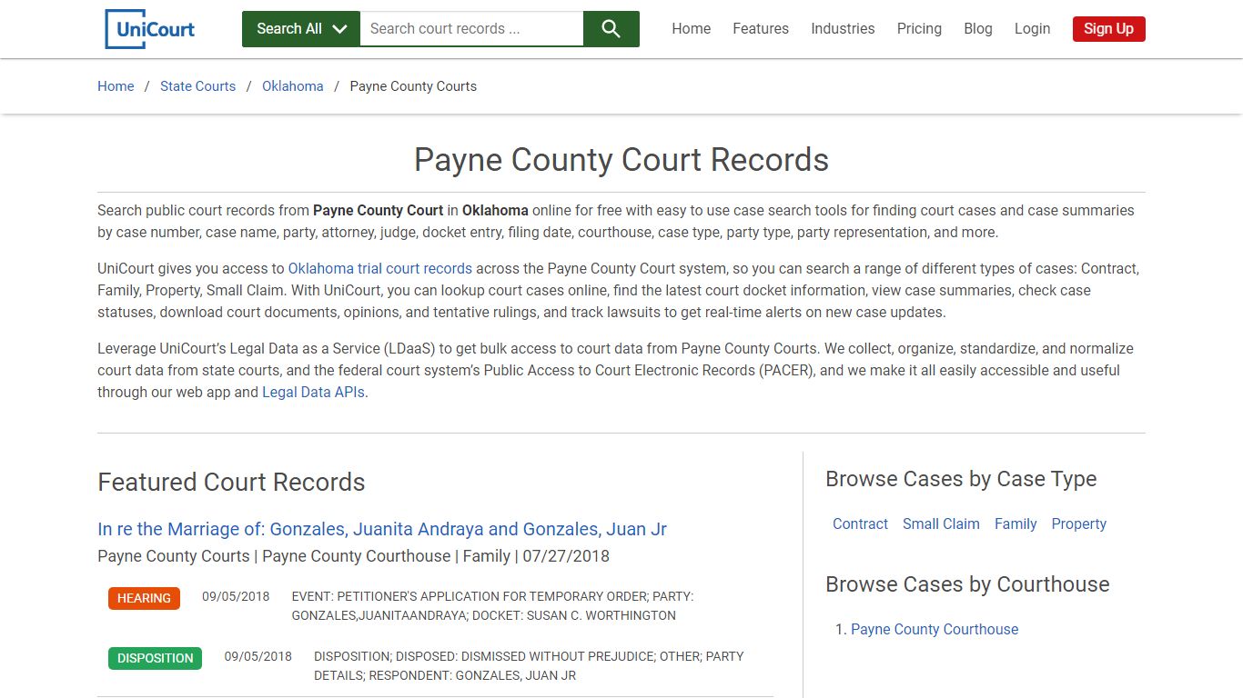 Payne County Court Records | Oklahoma | UniCourt